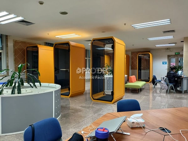 The use of office meeting pods in the library