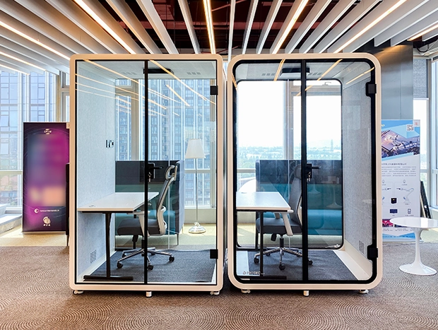 meeting booth use for shared office work pods